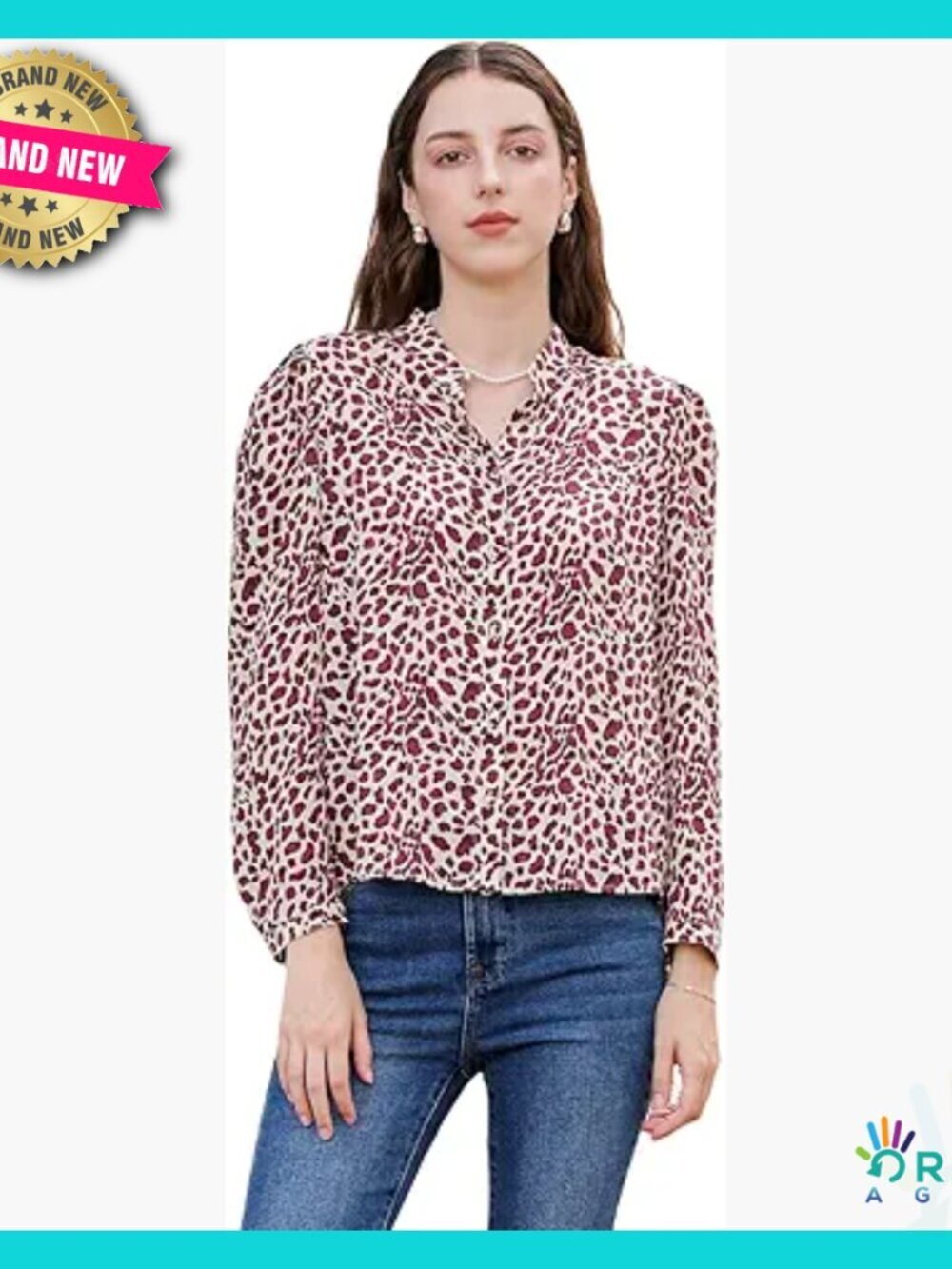 Silk Button Down Blouse Leopard Print Puff Sleeve Boho Chic Dressy Casual Top